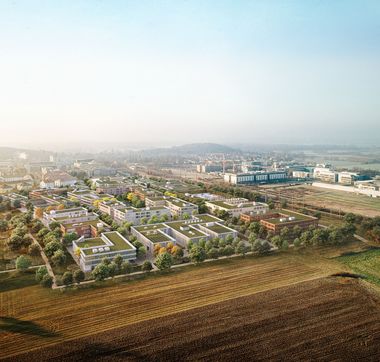 Visualisierung der geplanten Bebauung des Technolgy Campus in Golm aus der Luftperspektive